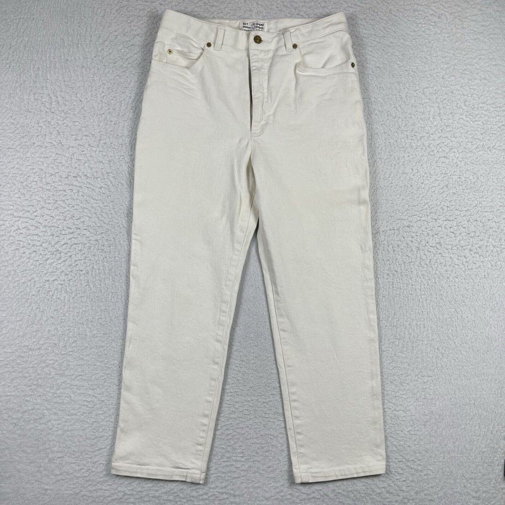 St. John Signature Jeans Womens 14 White Gold Straight Leg Minimalist Chic Work